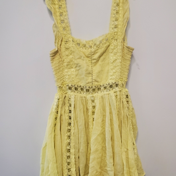 Free People Small S FP One Verona Crochet Lace Square Neck Romantic Mini Dress - Picture 3 of 5